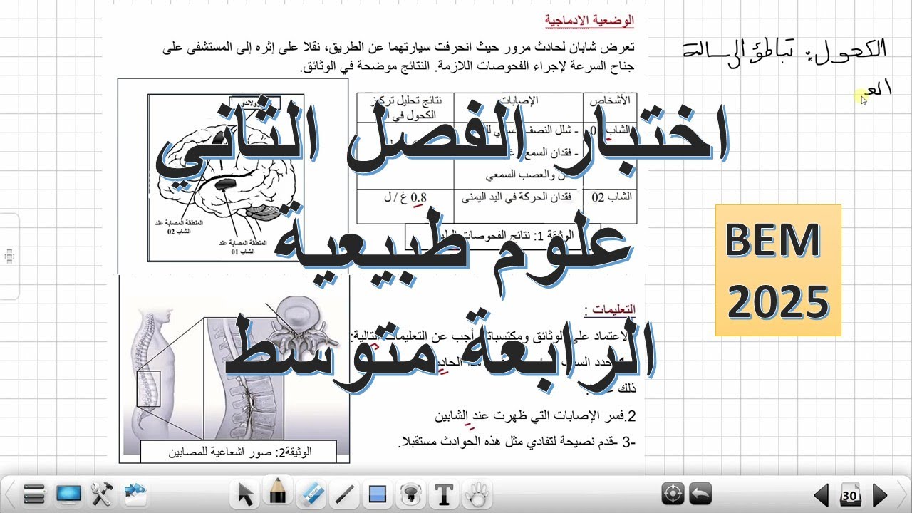 اختبار العلوم الطبيعة الفصل الثاني السنة الرابعة متوسط