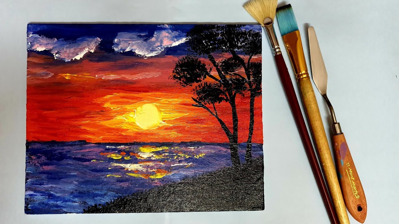 Pink Sunset Acrylic Painting – SuzanQwqArt