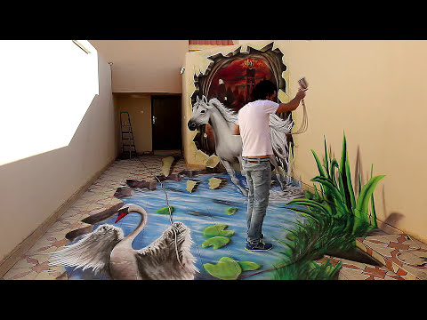 3D Horse Painting streetArt by Artist Ossama Nasr رسم حصان ثلاثي الأبعاد -  الرسام أسامة نصر