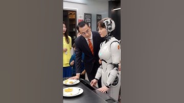 A female robot ate green dumplings and kissed a man. #robot #food #twice #mukbang