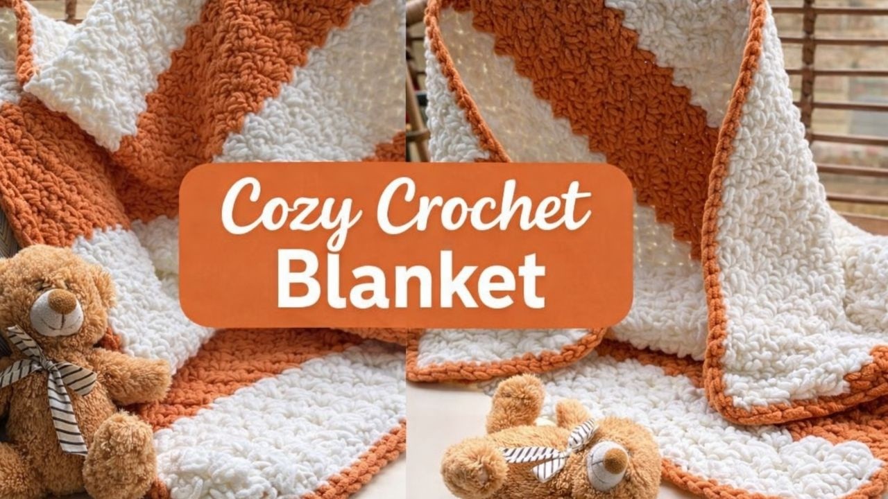 Простой вязаный крючком плед из синели.