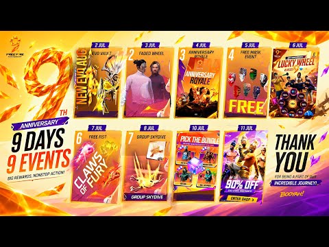 9th Anniversary 9 Days 9 Events Free Fire🔥 All Rewards & Dates😱| FF NEW EVENT | FREE FIRE NEW EVENT