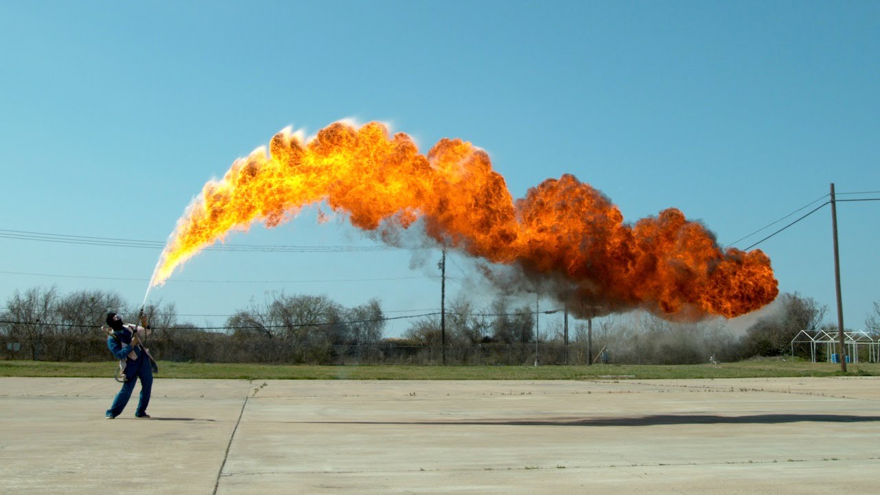 ⁣50 ft Flamethrower in 4K Slow Motion - The Slow Mo Guys