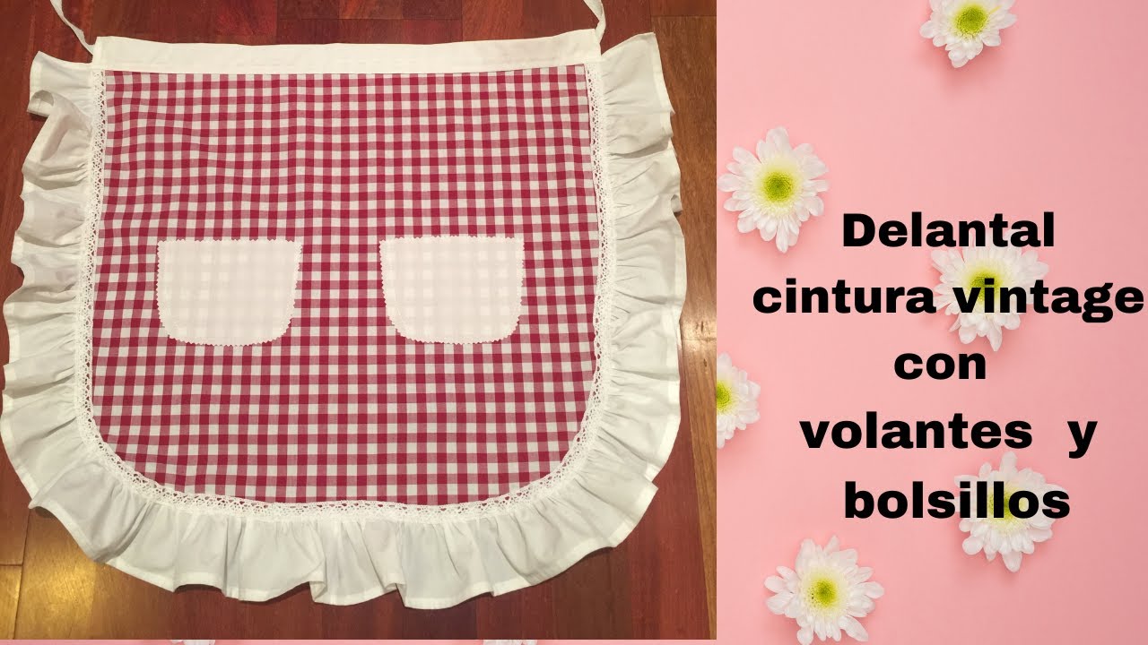 Delantal cintura  vintage con volantes y bolsillos