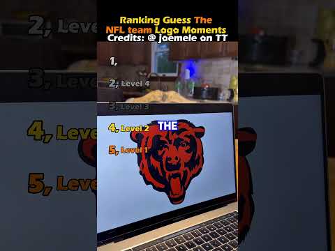 Laptop, Screen, Monitor. Text: 2, Leve Ranking Guess The NFL team Logo Moments Credits: @ joemele on TT 1, 2, Level 4 4, Leve 4, Level.2 THE 5, Leve