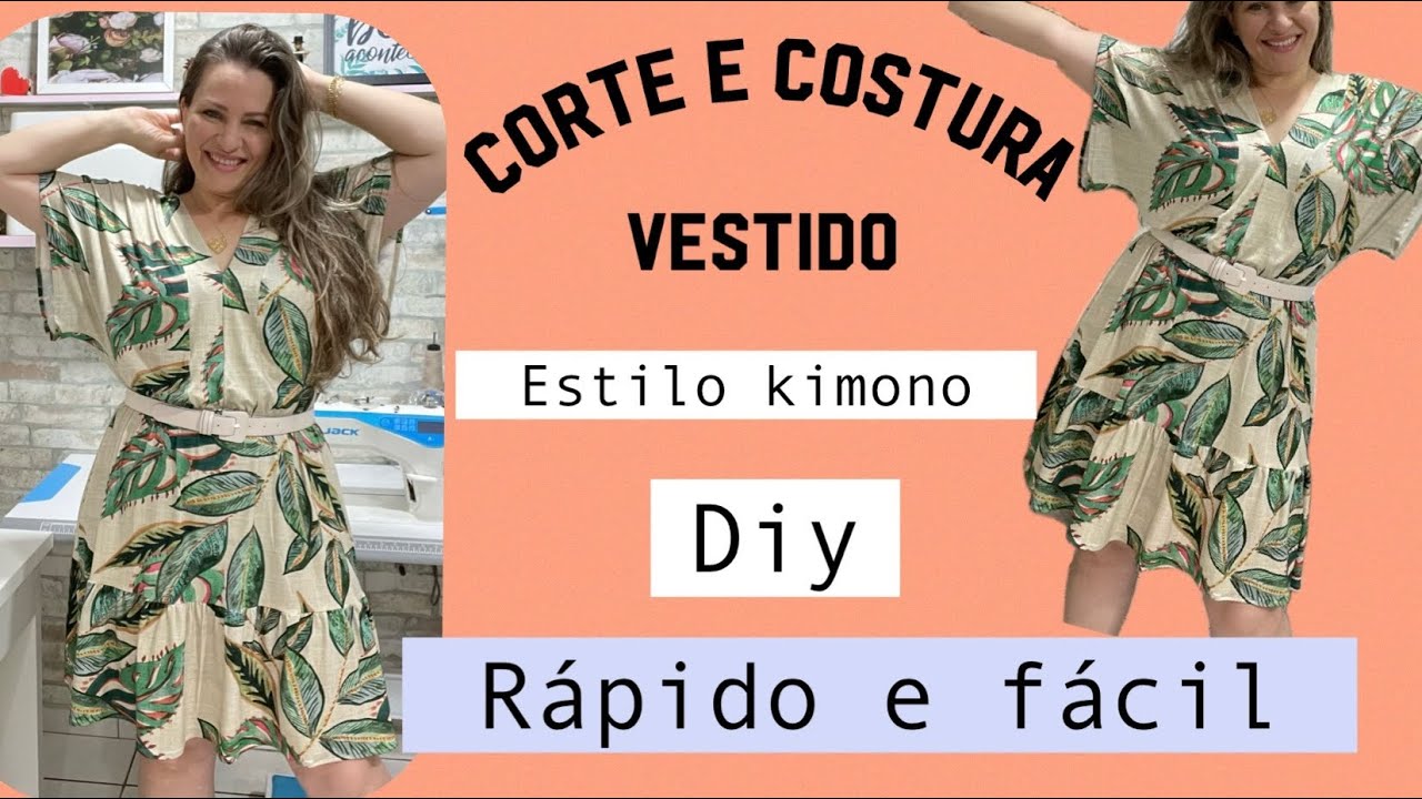 COSTURE VESTIDO ESTILO KIMONO FÁCIL PARA INICIANTES NA COSTURA #costurando #dress #passoapasso