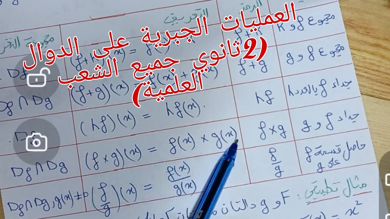 العمليات الجبرية على الدوال ،رياضيات سنة ثانية ثانوي جميع الشعب العلمية