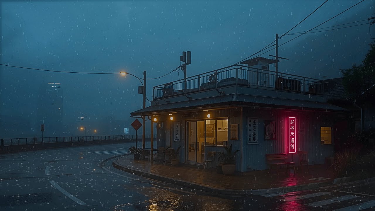 Relaxing Lofi Rain 🌧️ Cozy Roadside Café Ambience • Music for Concentration and Studying