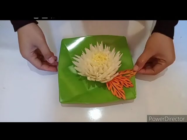 Vegetable carving art/garnish sawi putih mudah tanpa pisau garnish/hiasan tumpeng class=