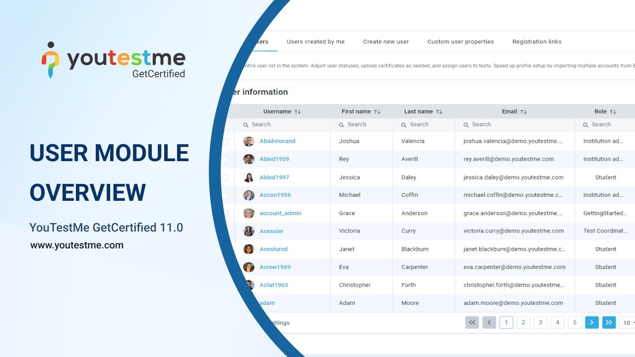 YouTestMe GetCertified 11.0 - Users Module Overview - YouTube