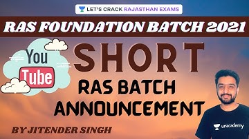 RAS Foundation Batch 2021 | Announcement | Youtube #shorts #RAS | Jitender Singh