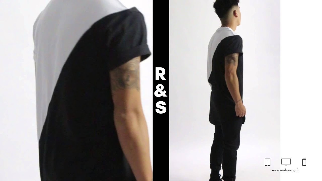 Tee Shirt Oversize Angled Sides Blanc Noir