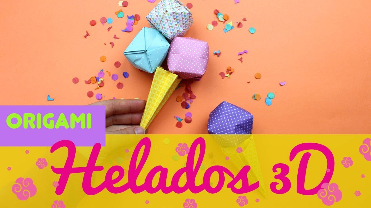 Helado 3D de origami, image size:1280x720