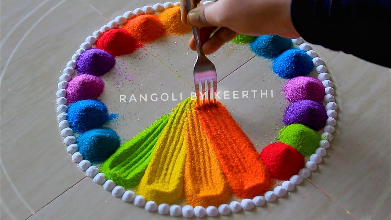 Simple rangoli using fork for Diwali l महालक्ष्मी रांगोळी l easy ...