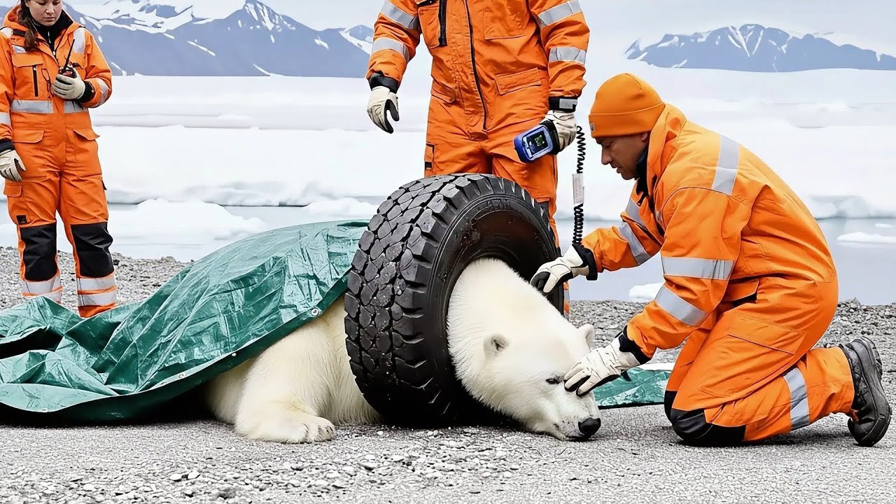 Heroic Rescue Team Saving a Mother polar Bear with Her Head Trapped in ...