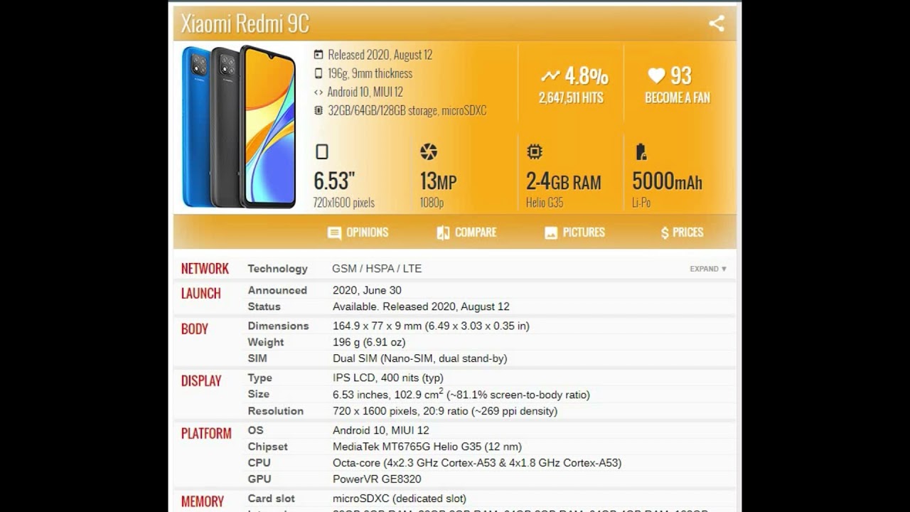 Xiaomi Redmi 9C PRICE AND SPECIFICATION