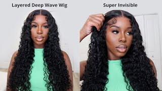 This Invisible HD Lace Wig Is Bomb!💣Natural Layered Deep Wave Wig😍 Ft.Wiggins Hair