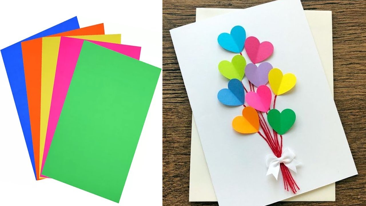 How to make Valentines day Greeting Card From Color Papers YouTube