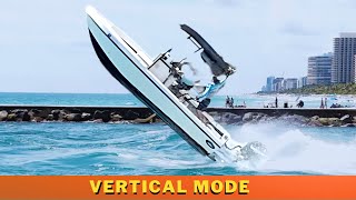 Boat on vertical mode | Rough day at Haulover Inlet