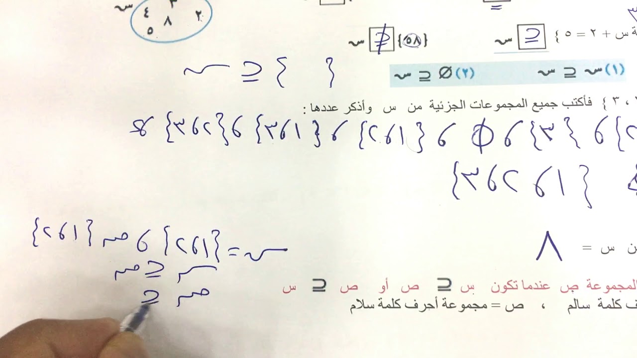 الصف الثامن الفصل الأول : بند ( ١ - ٣  ) المجموعات الجزئية - تساوي مجموعتين