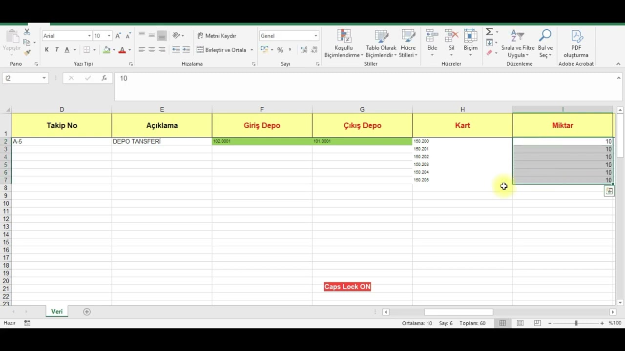 Luca Koza Depo transferi Manuel giriş ve Excel Aktarımı