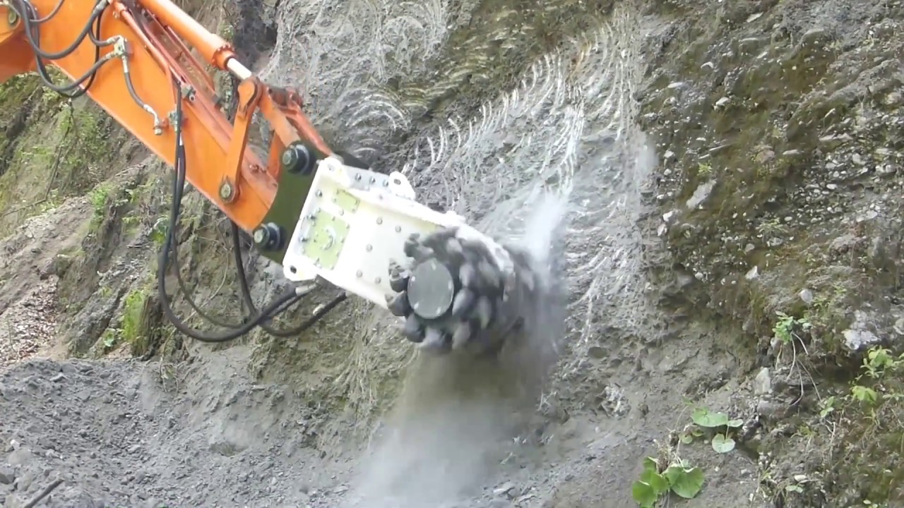 Simex TF 1100 double-drum cutter heads for excavator - Profiling rocks in Romania