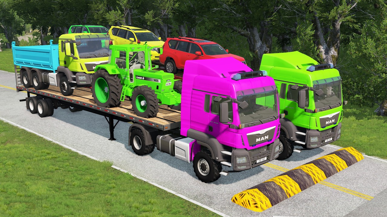 Flatbed Truck Mcqueen | Transportation with Truck - Pothole vs Car # - BeamNG.Drive