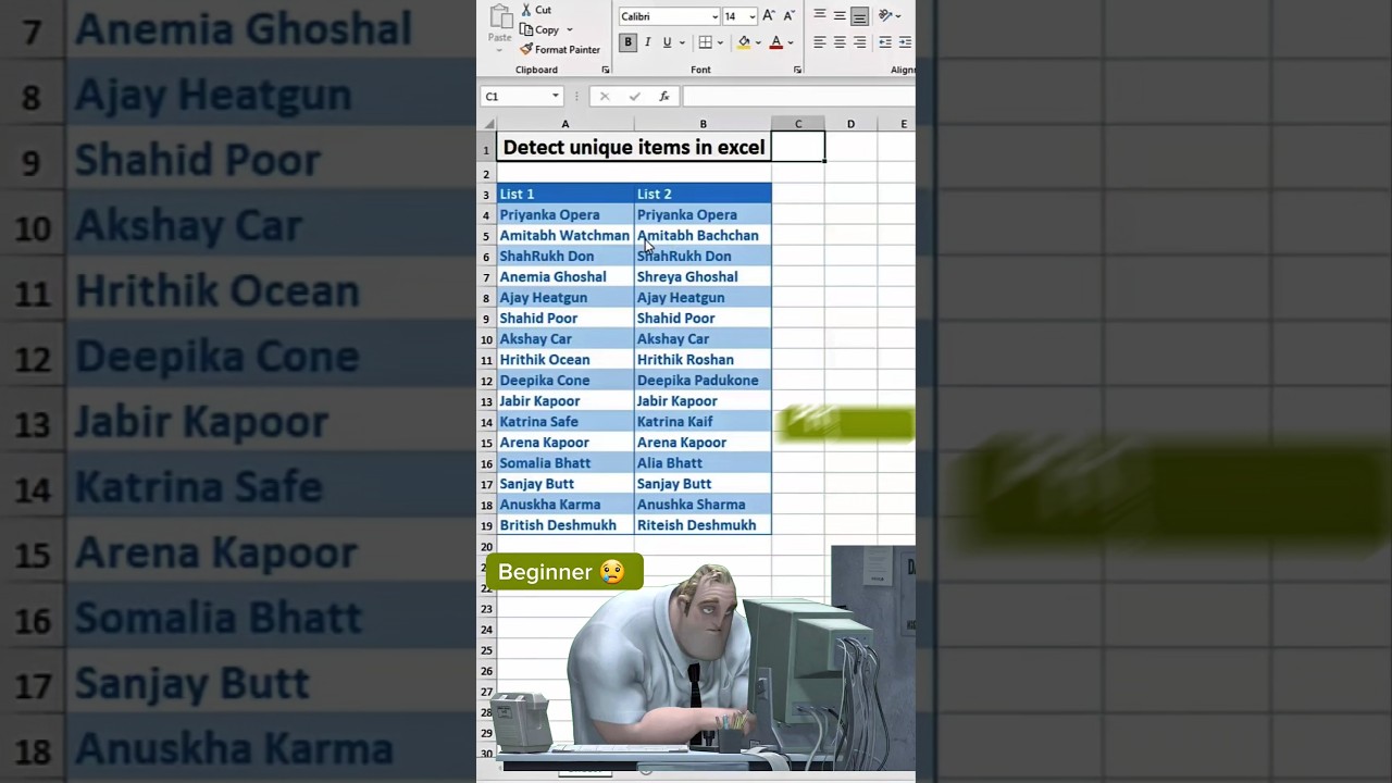 Detect Unique Items Between Two Lists in Excel with One Shortcut 💯 