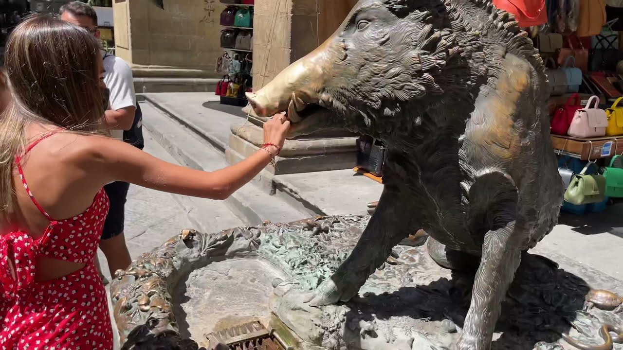 The pig... Il Porcellino in Piazza del Mercato Nuovo.  Good Luck Pig! - Florence Italy - ECTV