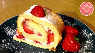 How to make Strawberry Roulade, Easy Dessert Recipe - Бисквитный рулет с клубникой(How to make an easy dessert at home - strawberry roulade with fresh strawberry cream topped with fresh strawberries. Perfect dessert for the summer. I made ..., 2013-08-14T11:15:20.000Z)