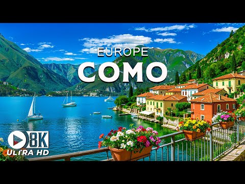 Lake Como 8K UHD Fly Over Ancient Villages And Clear Lake Water 8K Travel Video