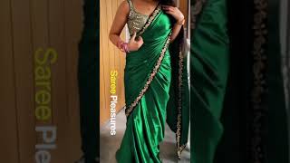 85: Amazing green satin silk saree with mirror work blouse (3 styles) Aunty #shorts