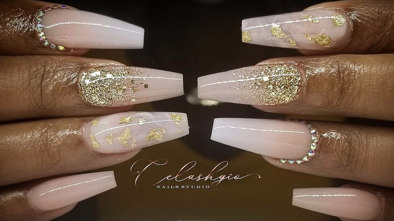 8. Marble and Gold Foil Acrylic Nails - wide 8