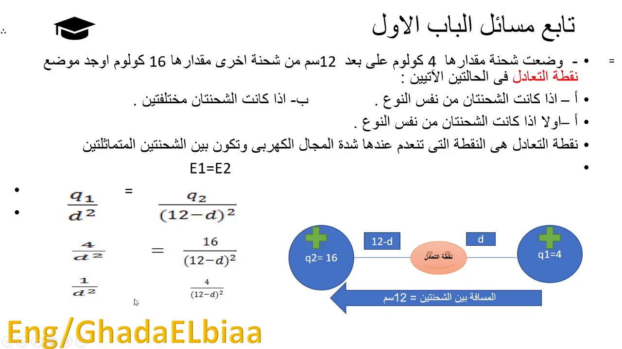 مسائل نقطة التعادل فى الفيزياء للصف الثالث الثانوى الصناعى