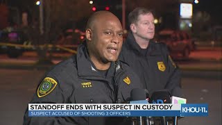Houston police giving update after three HPD officers shot, suspect arrested