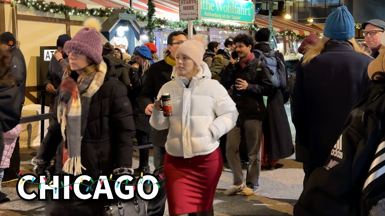 Chicago Christmas Walk ✨ Strolling in Chicago on a Windy Night on Wednesday | December 4, 2024 | 4K