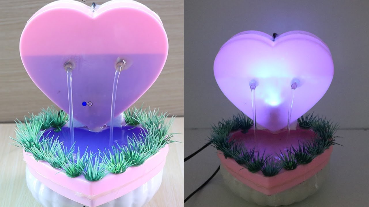 How to make Tabletop Fountain with heart shape and Led very easy DIY