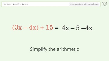 Solve 3x+15=4x-5: Linear Equation Video Solution | Tiger Algebra