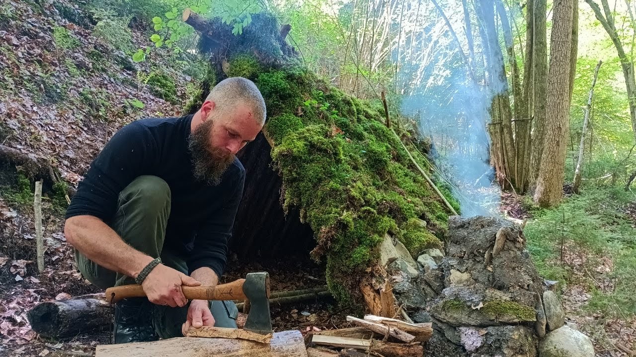 How to build a primitive rock oven in a survival shelter bushcraft