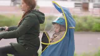 Rainjoy Bub up, la bulle de protection contre la pluie pour siège vélo enfant.