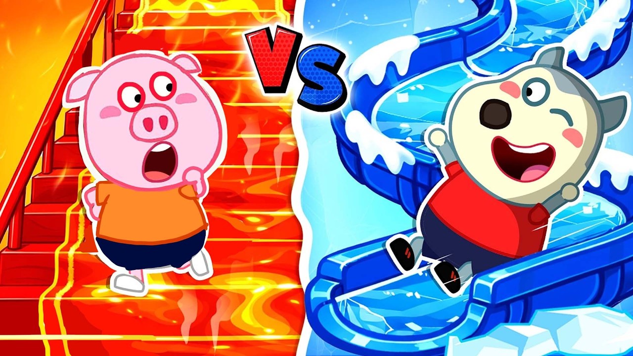 Escalier brûlant ou toboggan de glace😮Quel chemin choisirez-vous d'emprunter ? | Wolfoo Majori