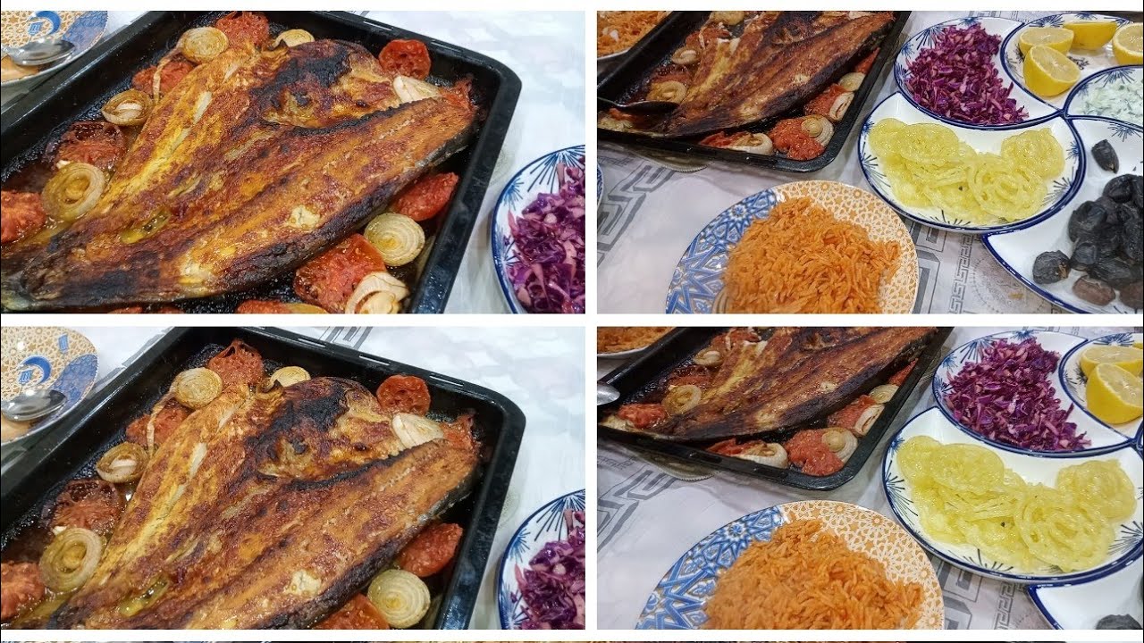 فطور تاسع رمضان سمك مشوي بالفرن على طريقتي وتمن احمر نثري