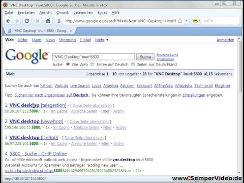 Google findet VNC-Portale