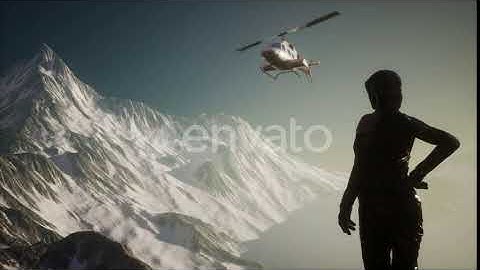 Woman and Helicopter in Winter Mountains | Motion Graphics - Envato elements