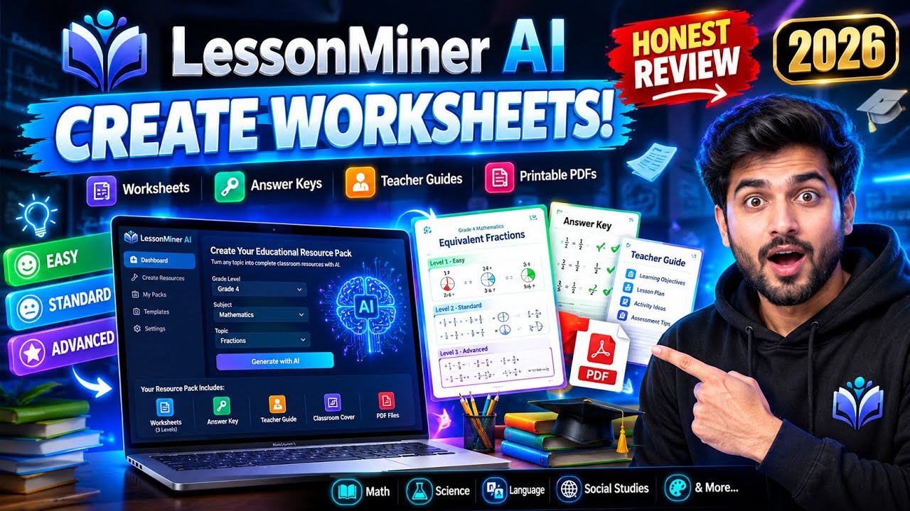 ⁣LessonMiner AI Review 2026 🔥 Create Worksheets & Teaching Resources with AI!