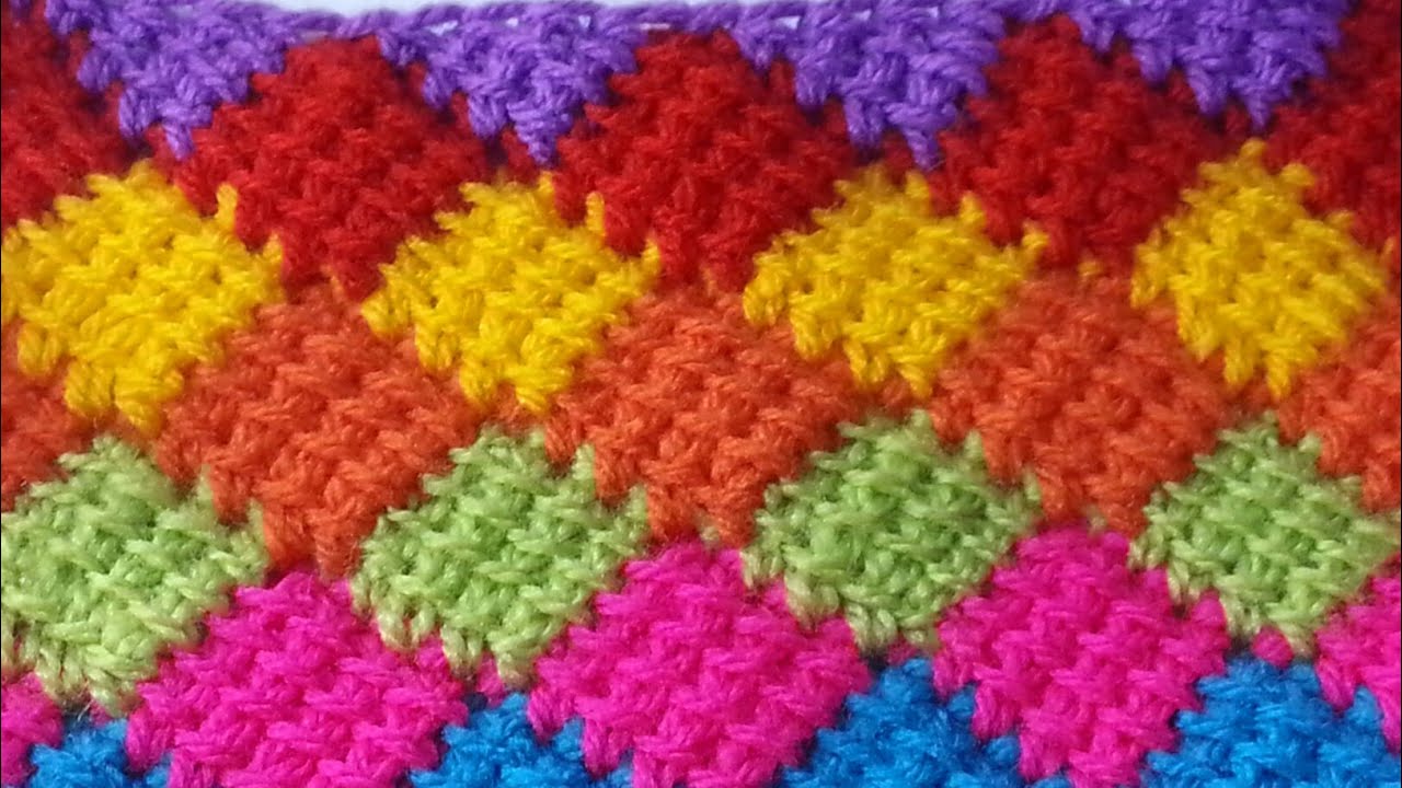 كروشيه حواف بطانيه/مفرش مربعات الكروشيه التونسى How to make Tunisian crochet squares