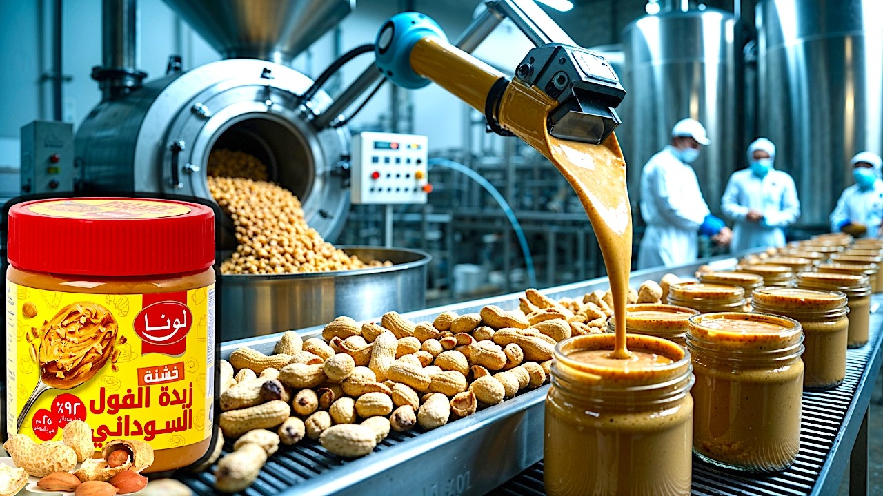 كيف تُصنع زبدة الفول السوداني في المصنع 🥜 - كيف تُنتج زبدة الفول السوداني في المصنع 🥜