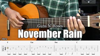 November Rain - Guns N' Roses - Fingerstyle Guitar Tutorial + TAB \u0026 Lyrics