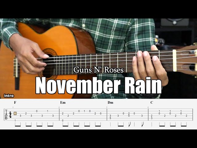November Rain - Guns N' Roses - Fingerstyle Guitar Tutorial + TAB & Lyrics class=