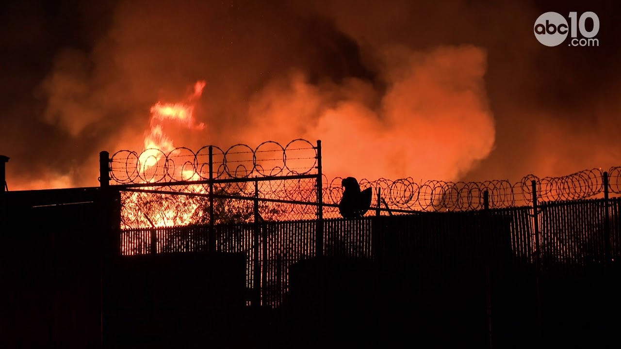 Massive fire at Stockton pallet company Raw Video YouTube